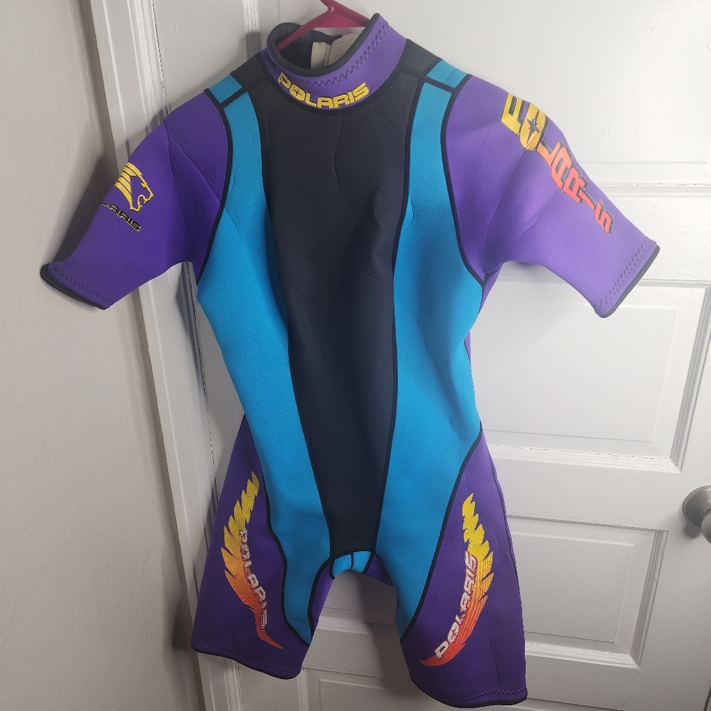 USA Made Polaris Womens Wetsuit Short Length Neoprene Black Purple Retro 90s Med